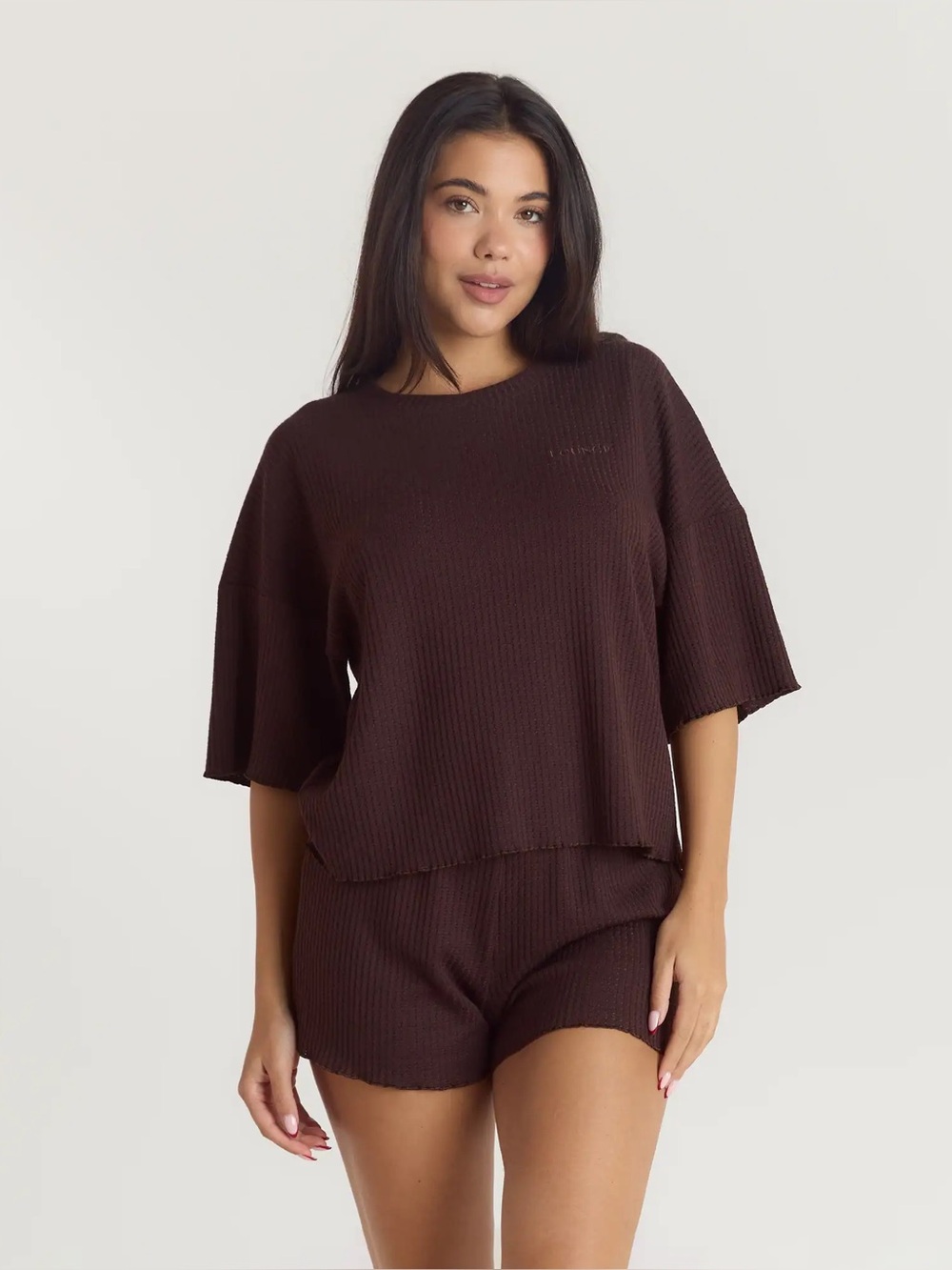 Lounge Women's Chocolate Brown Waffle Short Pajama Set